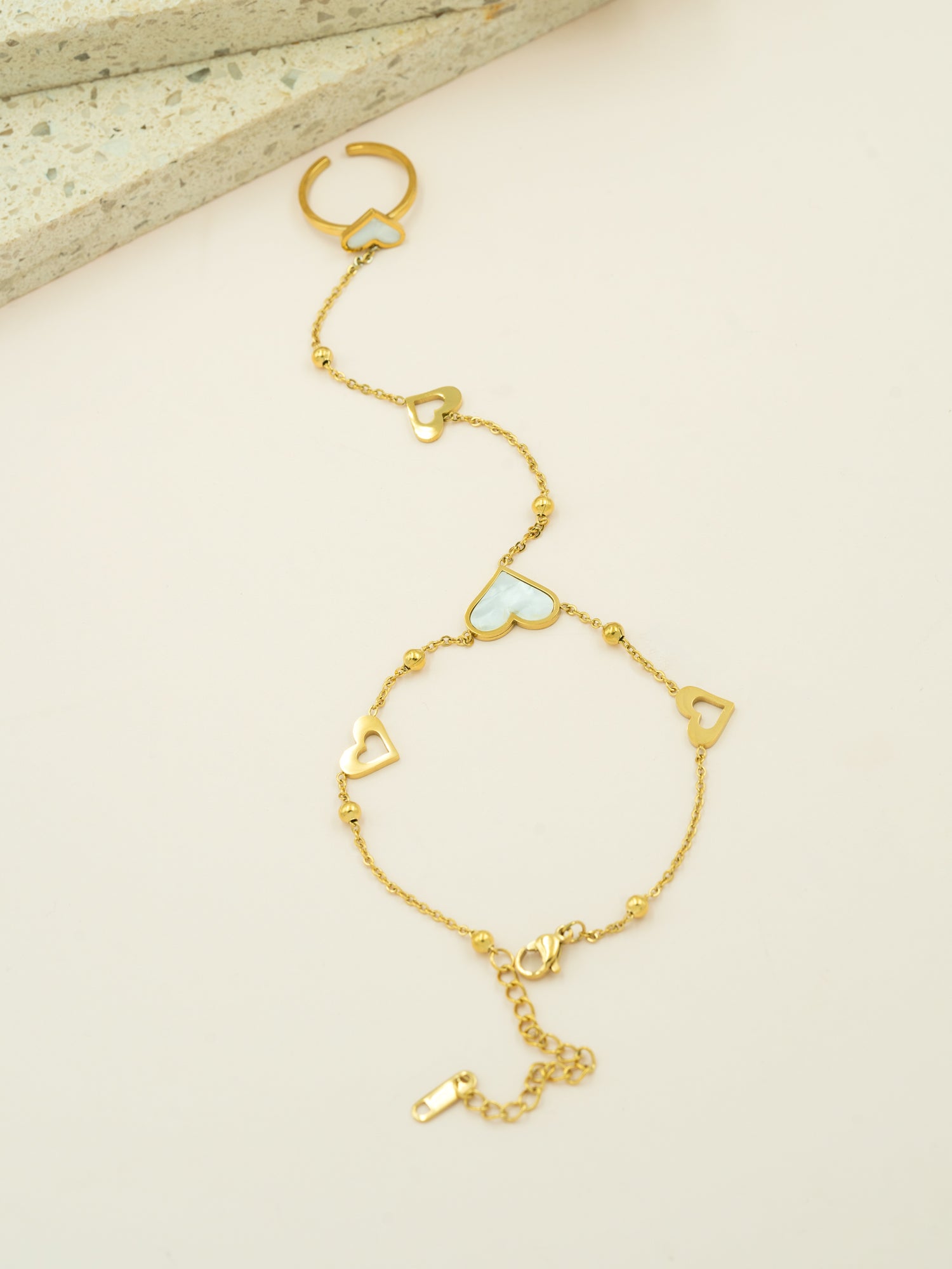 Artklim Heart Charm Chain Bracelet Ring (Anti-Tarnish)