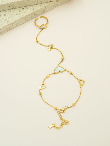 Artklim Heart Charm Chain Bracelet Ring (Anti-Tarnish)