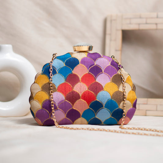 Multicolour Pattern Embroidery Clutch