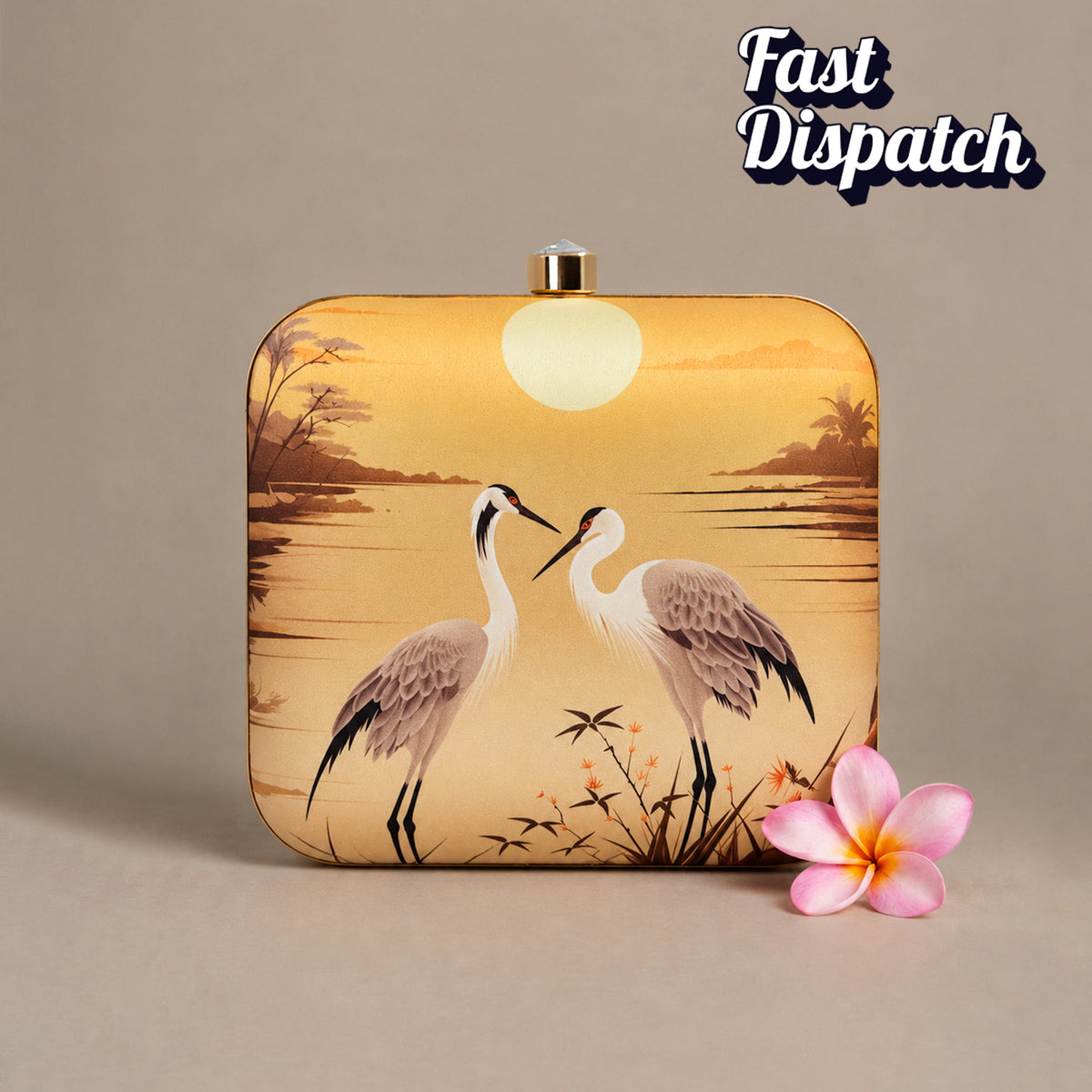 Artklim Elegant Swan Lake Sunset Printed Clutch