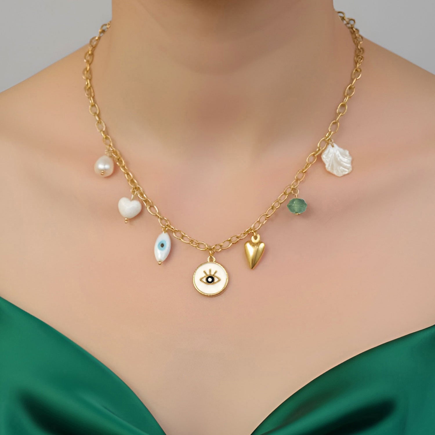 Artklim Gold-Plated Fashion Lucky Evil Eye Charm Anti-Tarnish Pendant Necklace