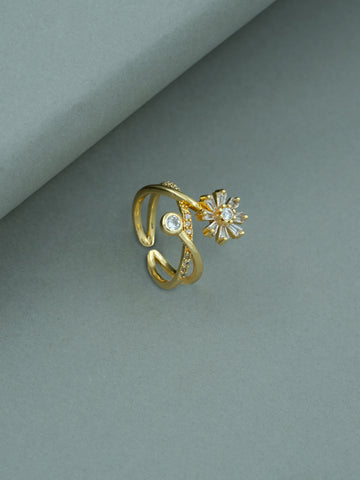 Artklim Gold-Plated Crossover Flower Anti-Tarnish Ring