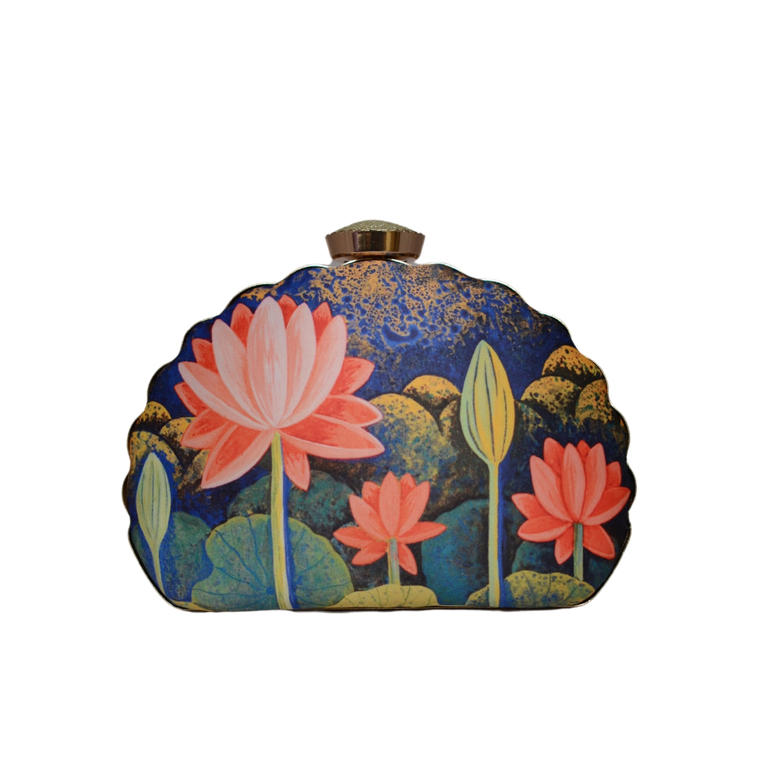 Artklim Lotus Printed D-shape Clutch