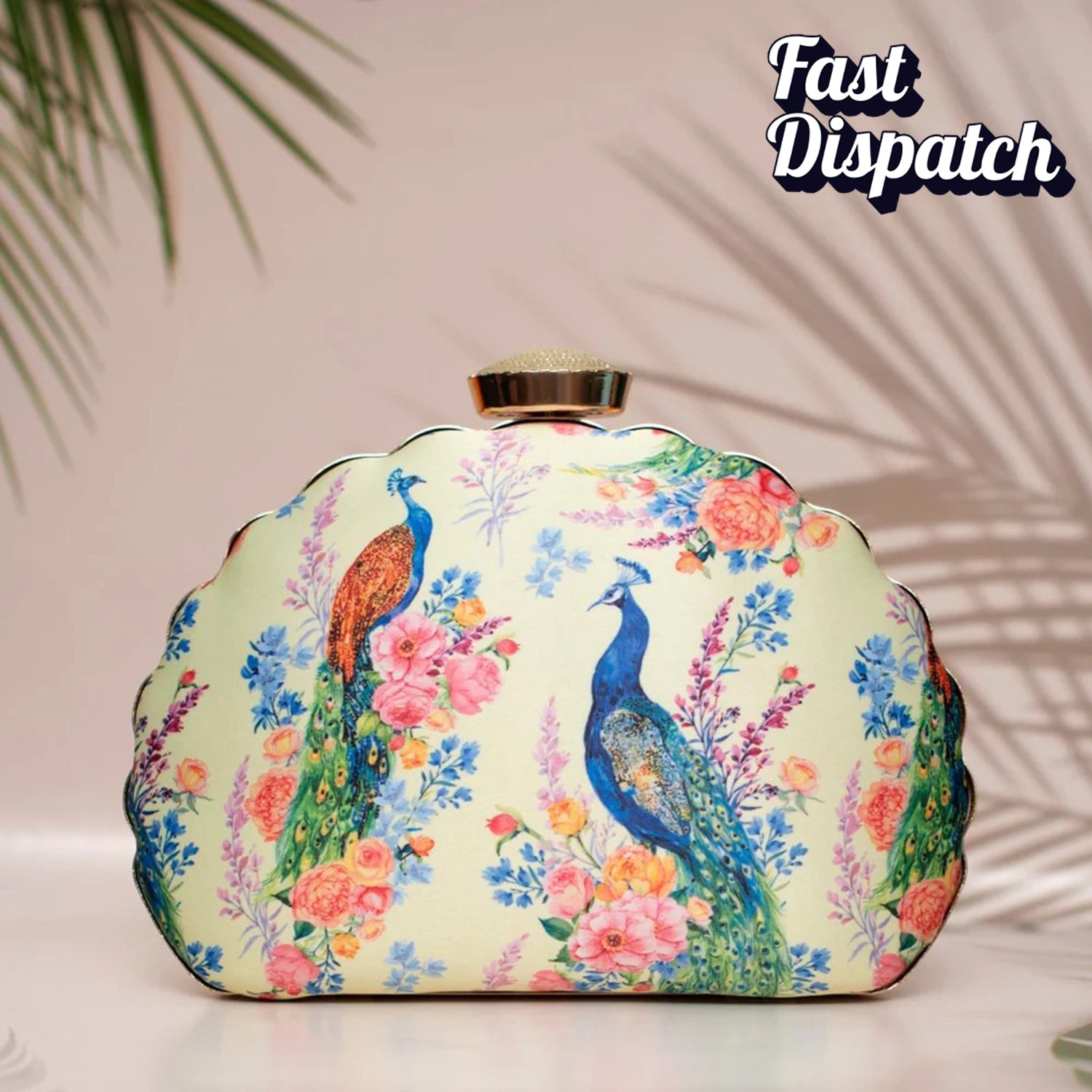 Artklim Peacock Printed D-shape Clutch