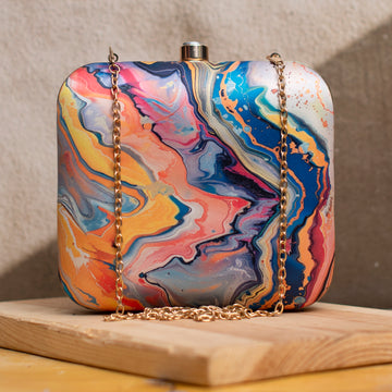 Multicolor Flow Art Printed Clutch