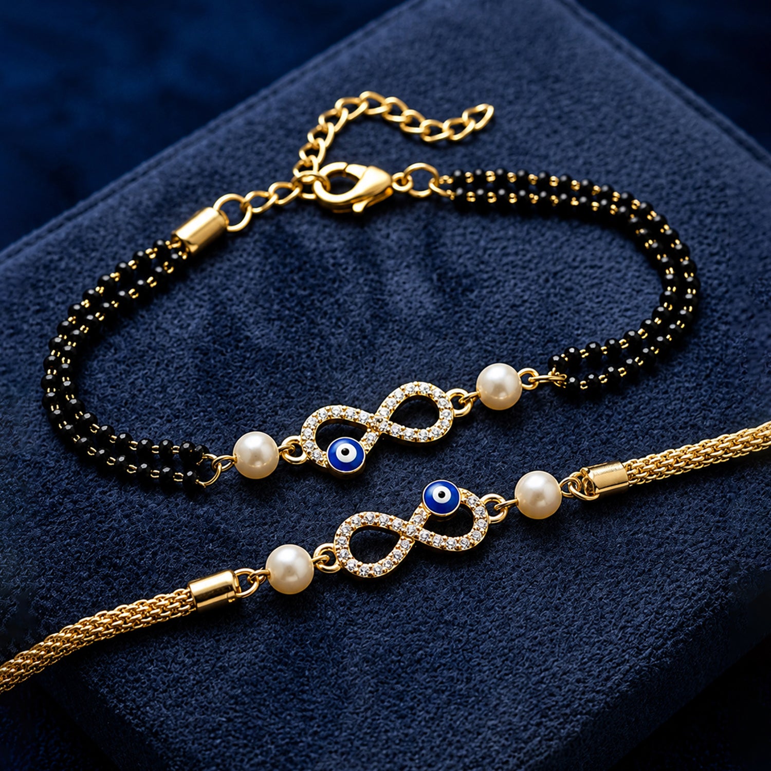 Artklim Infinity Evil Eye Bhaiya Bhabhi Rakhi Set with Pearl Beads