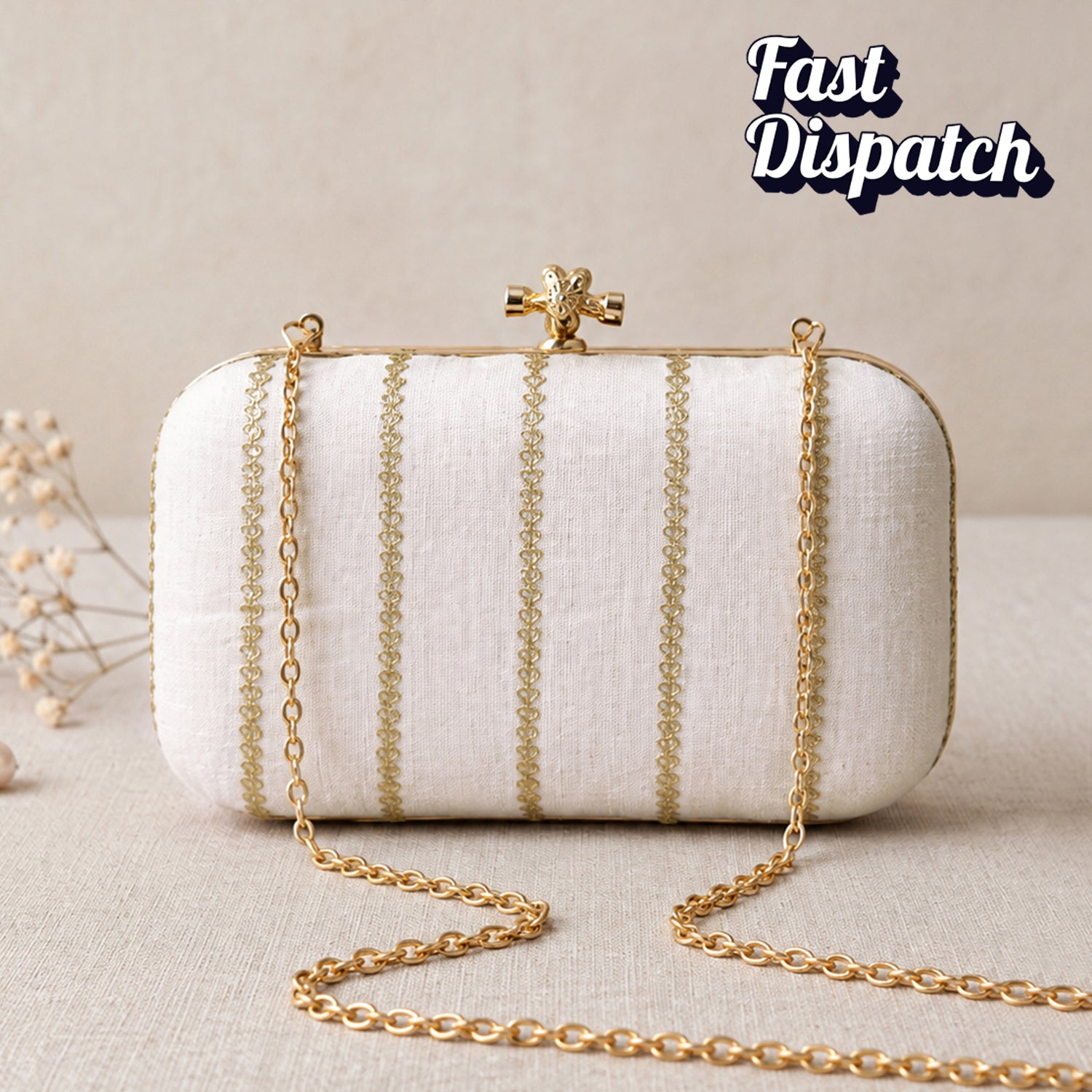 Artklim Pearl White Elegance Embroidered Clutch