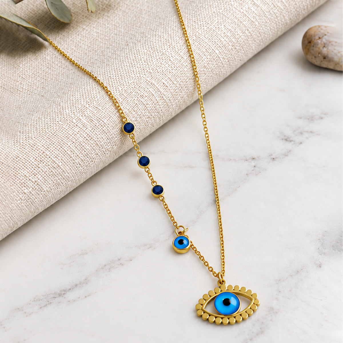 Artklim Blue Evil Eye Double Layer Anti-Tarnish Pendant Necklace