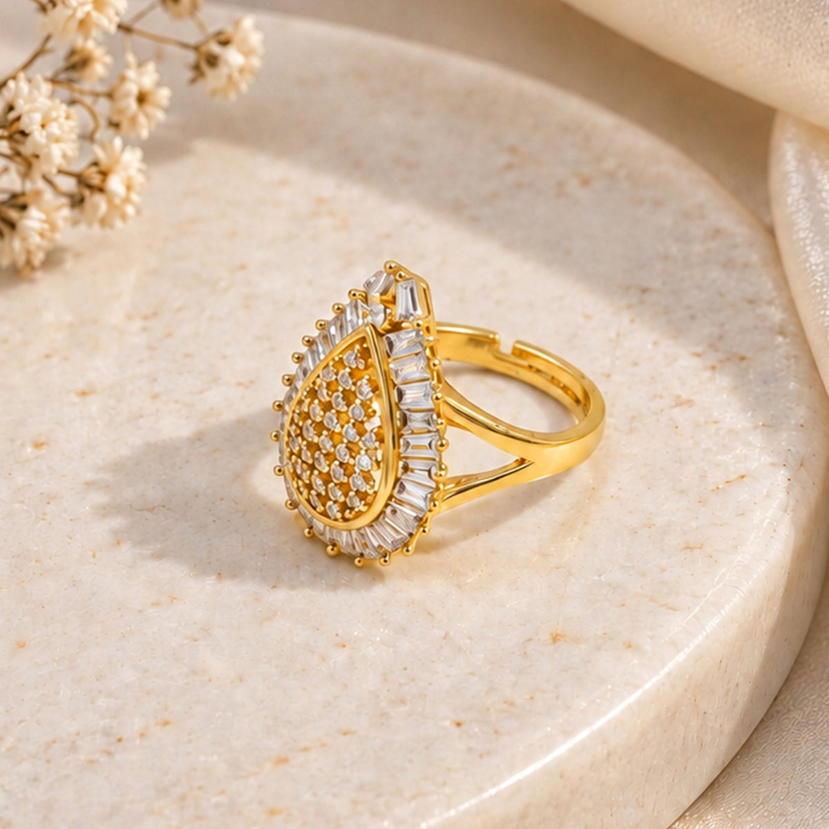 Artklim Teardrop Crystal Gold-Tone Statement Anti-Tarnish RingArtklim Teardrop Crystal Gold-Tone Statement Anti-Tarnish Ring