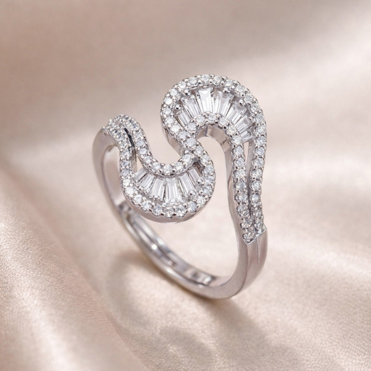 Artklim Sliver- Plated Elegant Swirl Diamond Studded Anti-Tarnish Ring