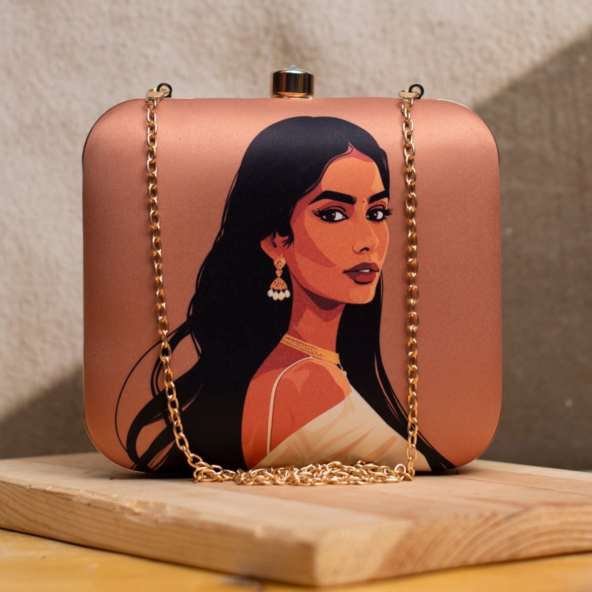Black Hair Woman Portrait Printed Clutch