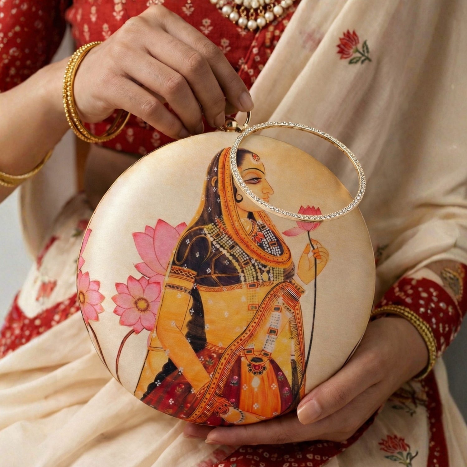 Mughal Women Printed Round Clutch