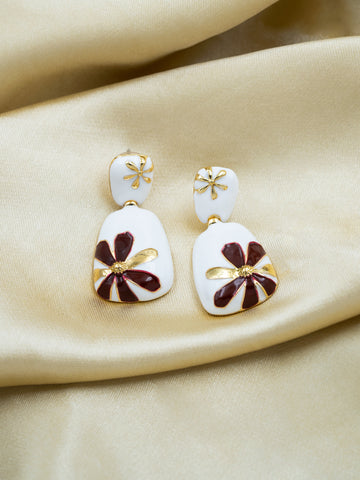 Artklim Red & White Floral Drop Anti Tarnish Earrings