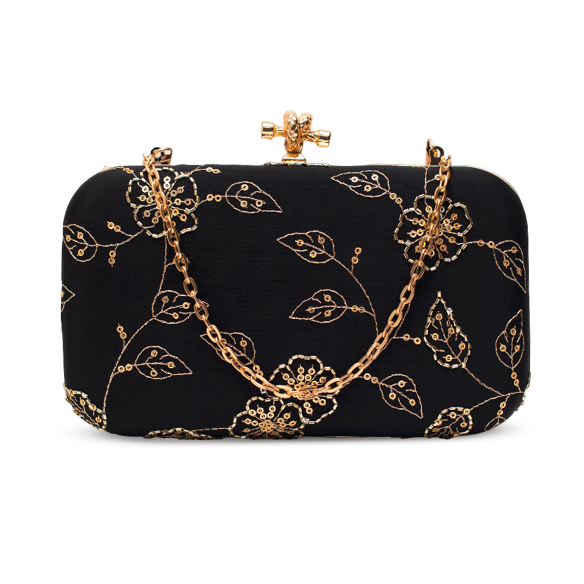 Artklim Royal Midnight Gold Sequin Blossom Clutch