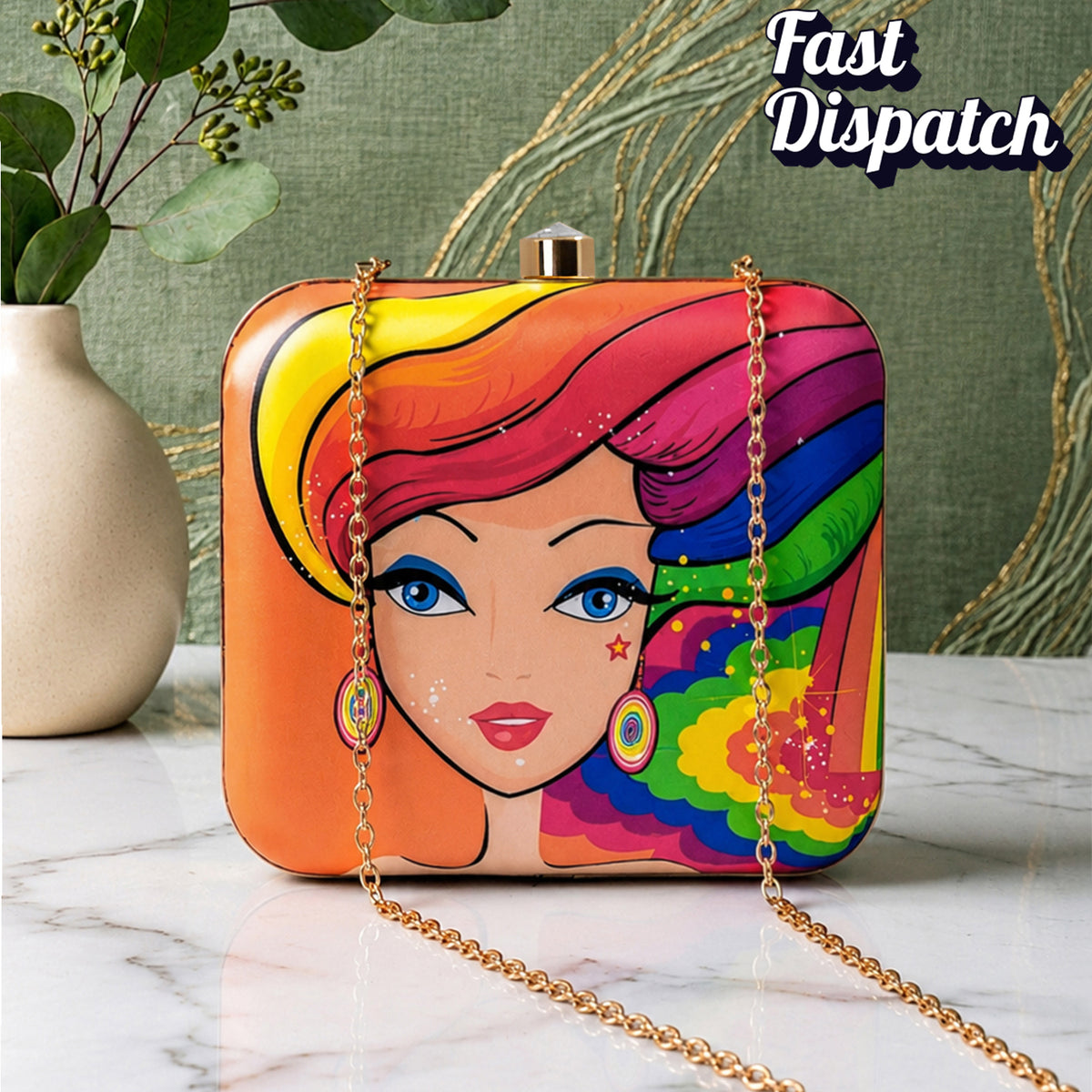 Artklim Colorful Fashion Lady Printed Designer Chain Clutch