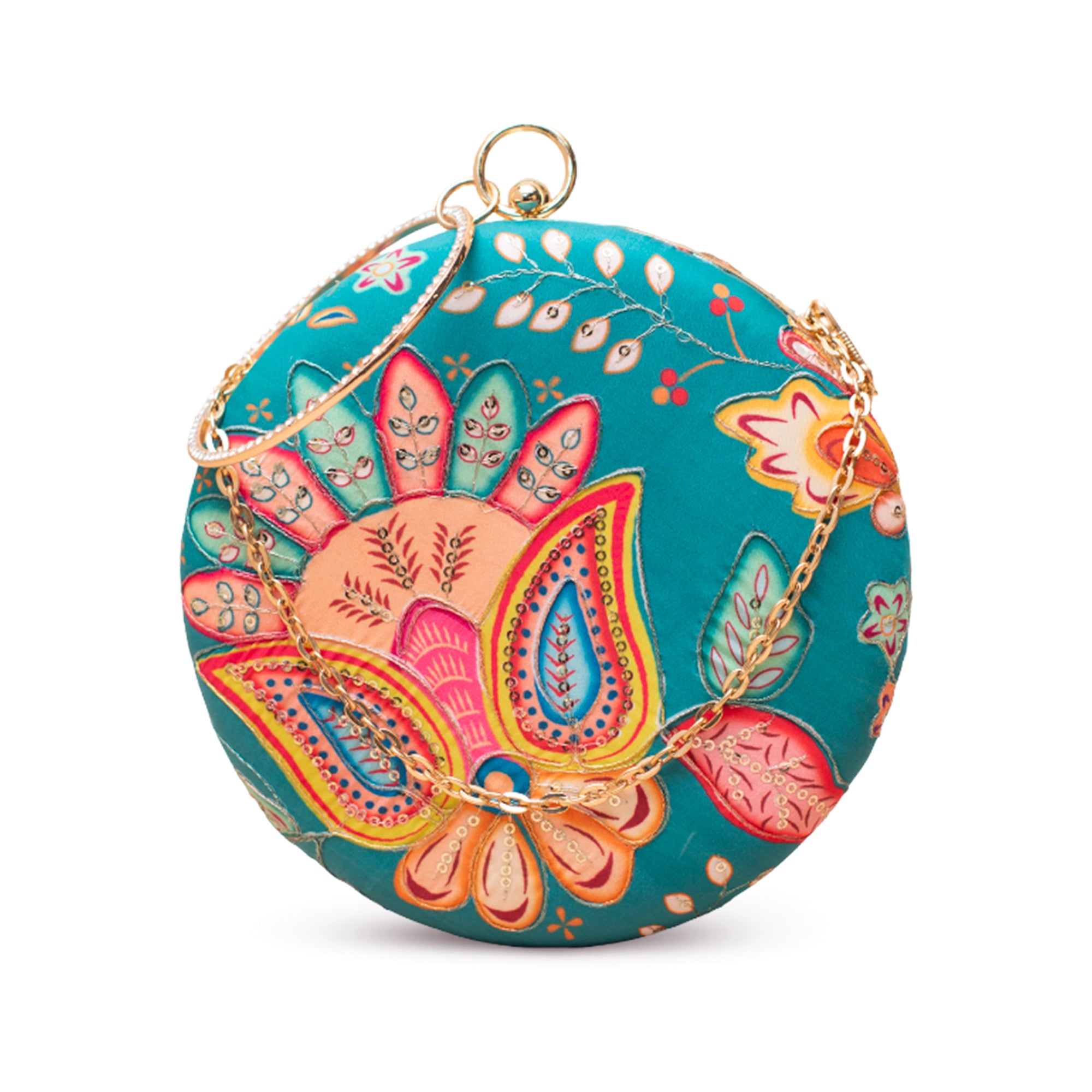 Artklim Aqua Bloom Artistry Embroidered Clutch