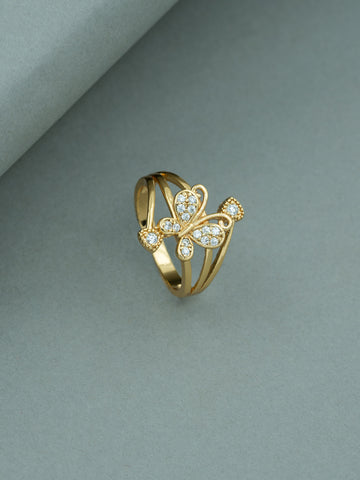 Artklim Gold-Plated Pave Butterfly Anti-Tarnish Ring