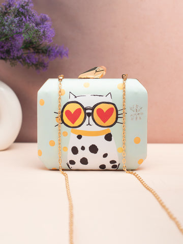 Heart Eyes Kitty Printed  Clutch