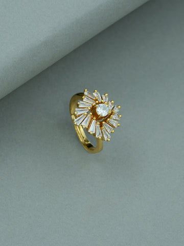 Artklim Gold-Plated Sunburst Solitaire Anti-Tarnish Ring