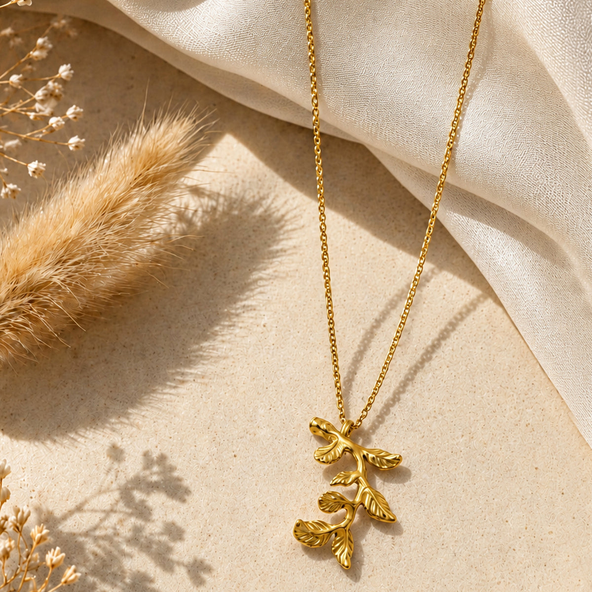 Artklim Golden Leaf Branch Anti-Tarnish Pendant Necklace