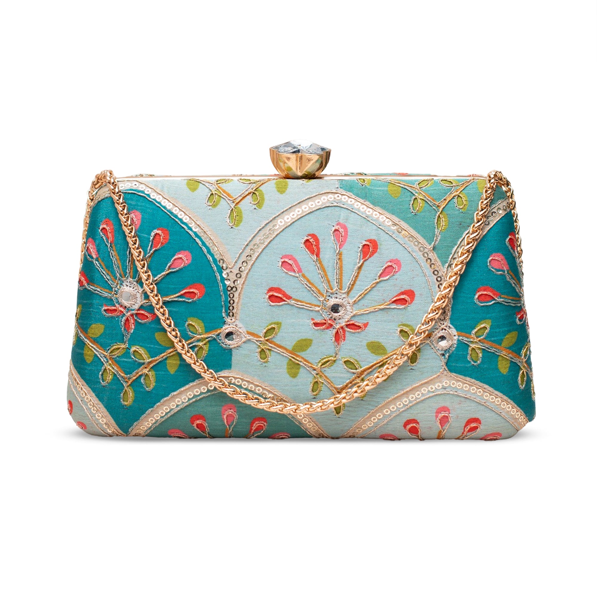 Artklim Teal & Aqua Floral Clutch