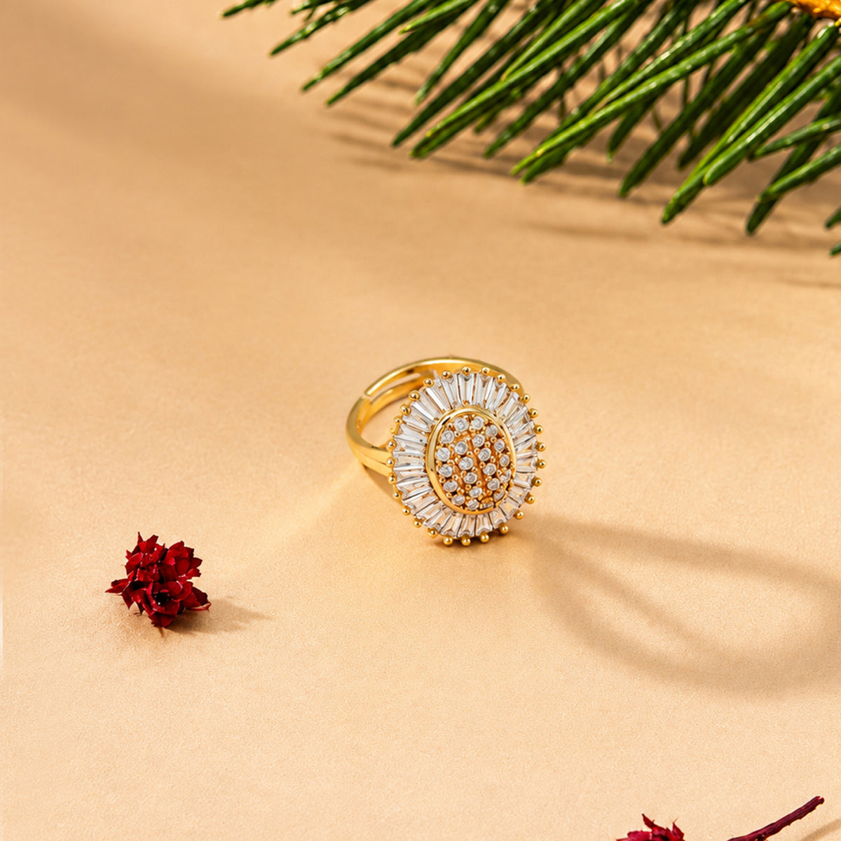 Artklim Elegant Radiant Oval Crystal Gold-Tone Anti-Tarnish Ring