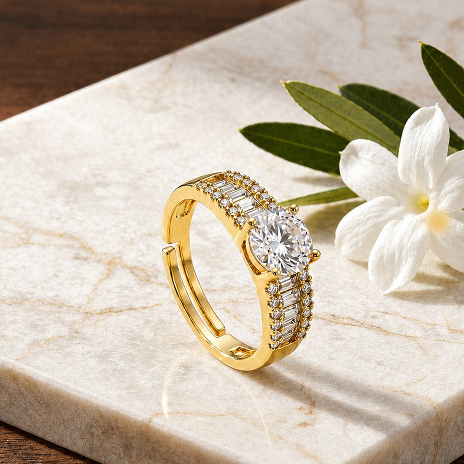Artklim Gold-Plated Solitaire Adjustable Statement Anti-Tarnish Ring