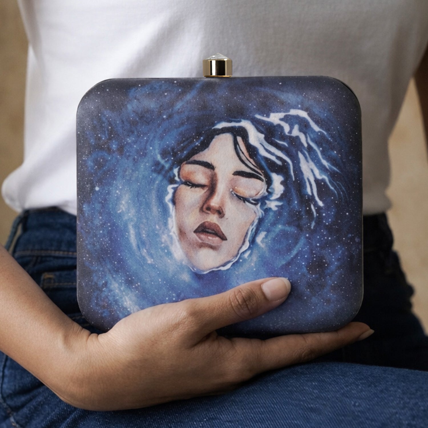 Artklim Mystery Blue Printed Clutch