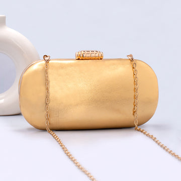 Artklim Golden Shiny Fabric Capsule Shaped Clutch