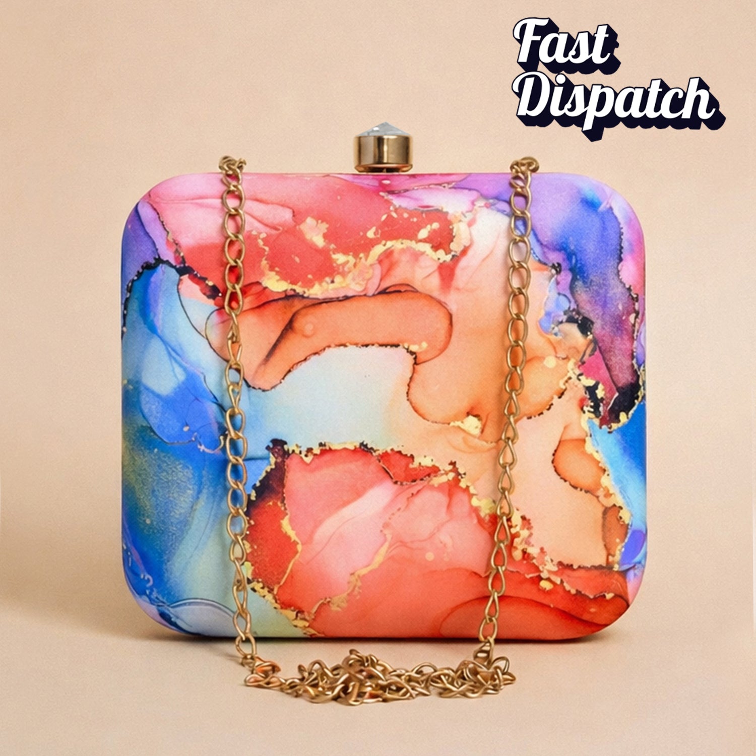 Rainbow Colored Printed Clutch