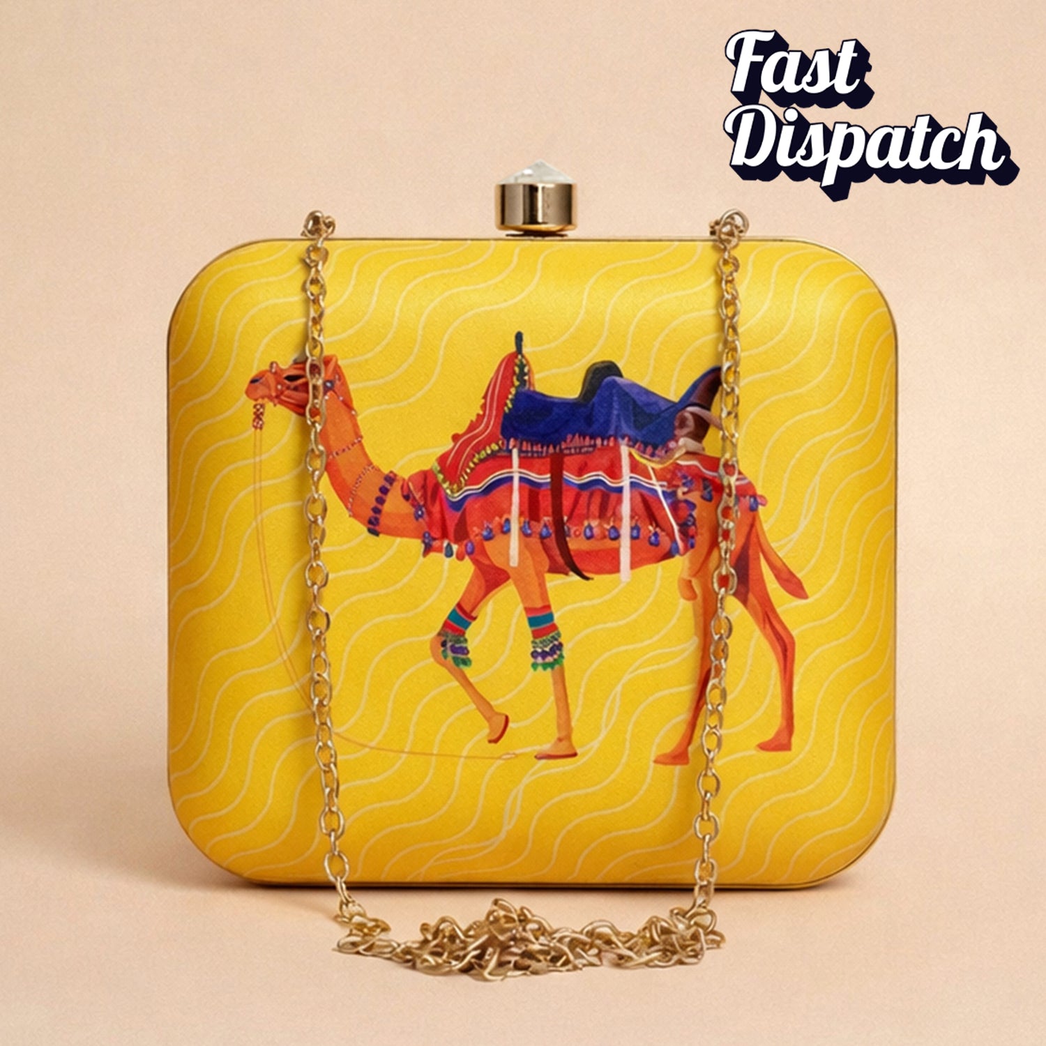 Camel Printed Clutch