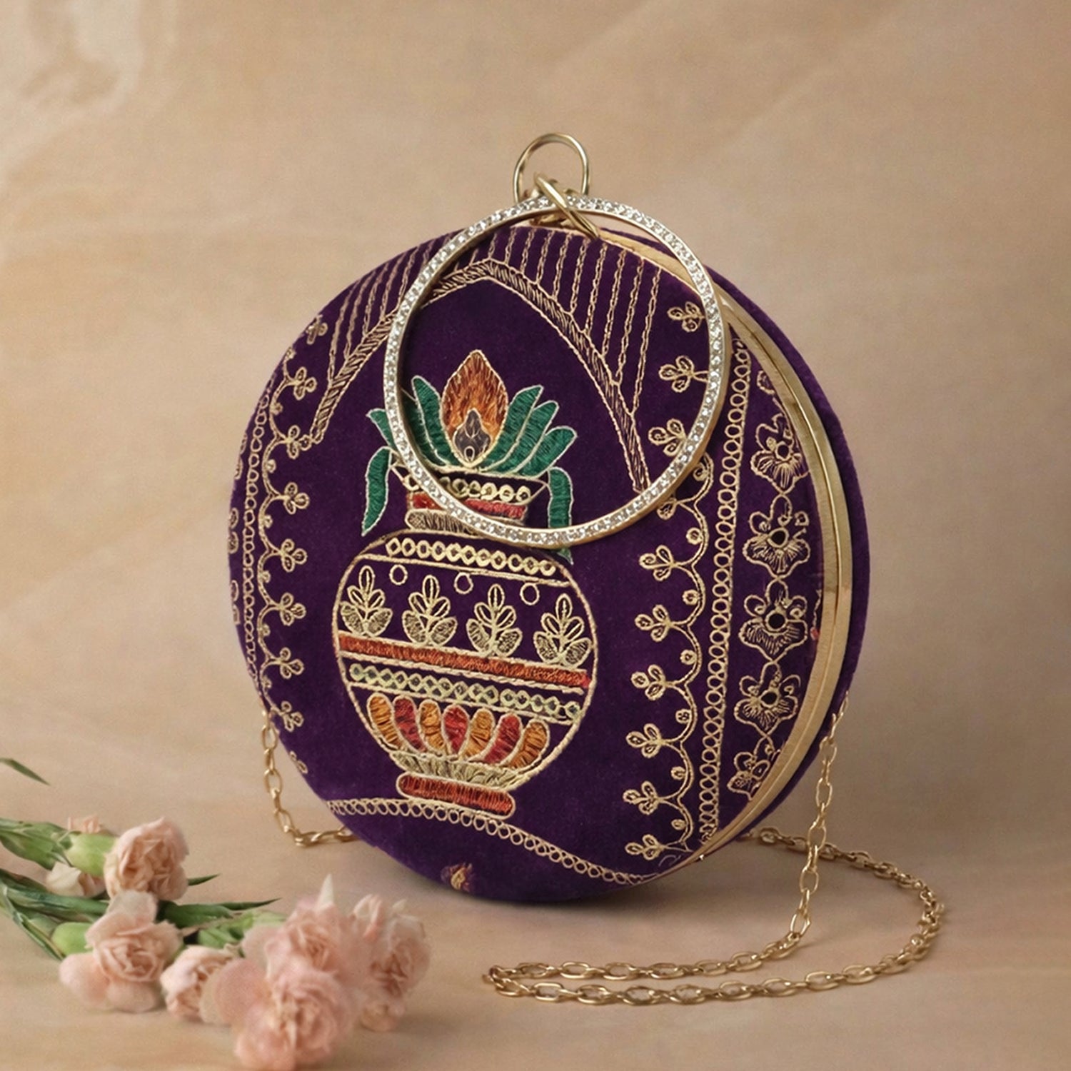 Artklim Royal Purple Round Embroidered Clutch