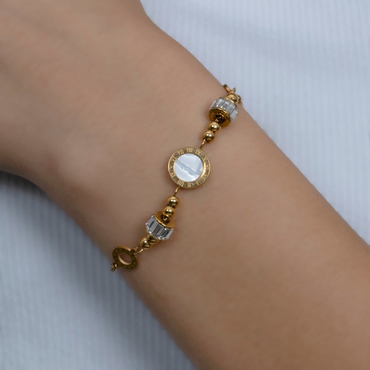 Artklim Gold Plated Roman Numerals Charm Bracelet