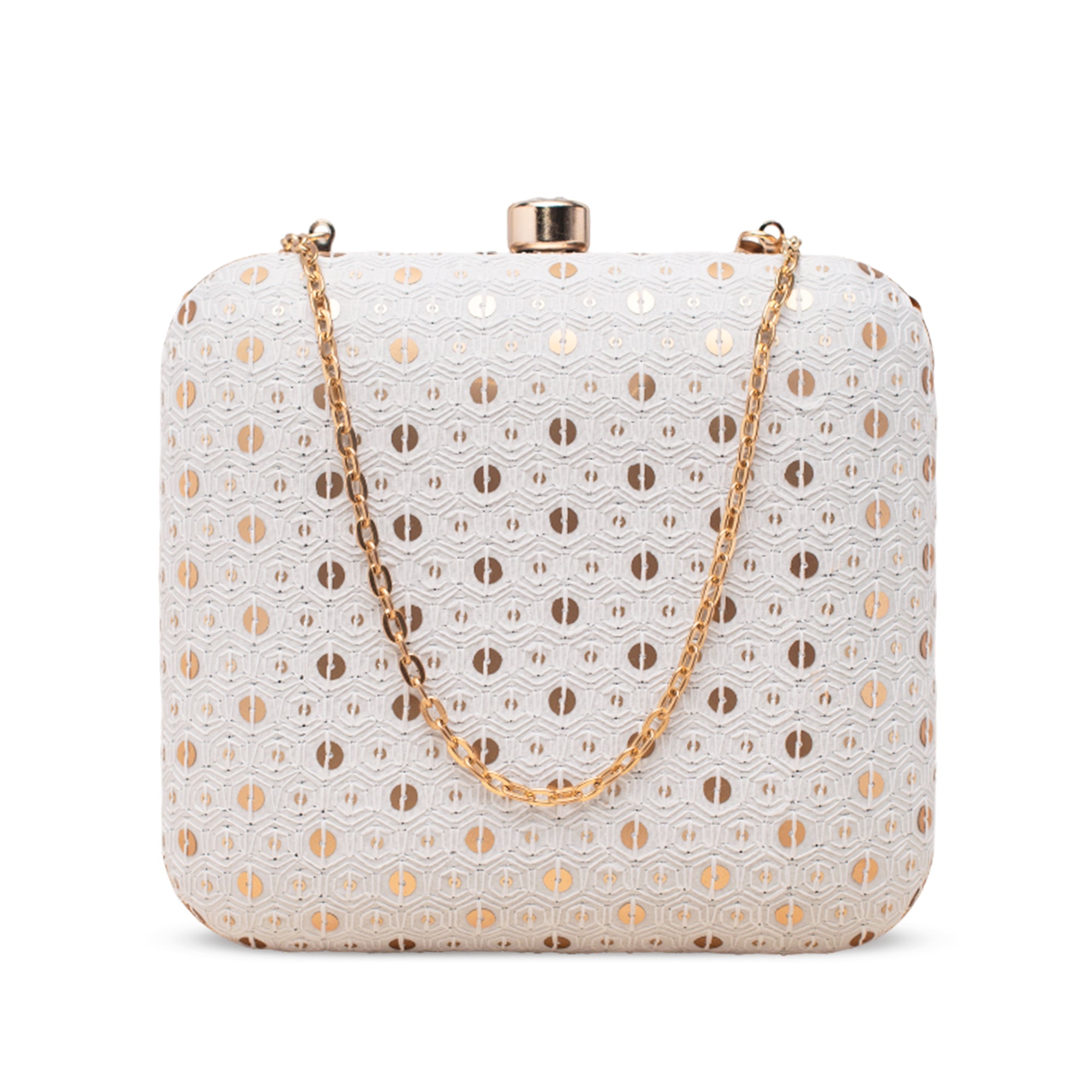 Artklim White Sequin Embroidery Clutch