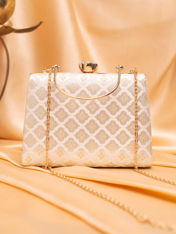 Artklim Elegant Brocade Handbag with Diamond Motif