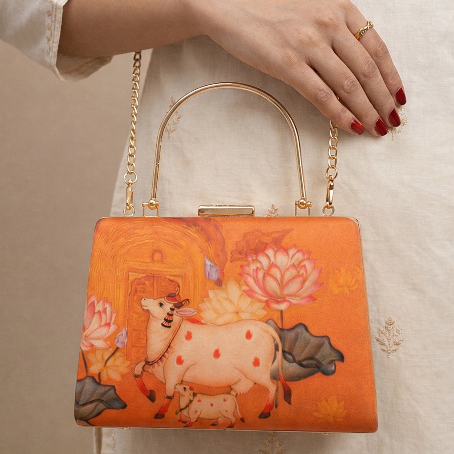 Artklim Divine Cow Lotus Hand Printed Clutch