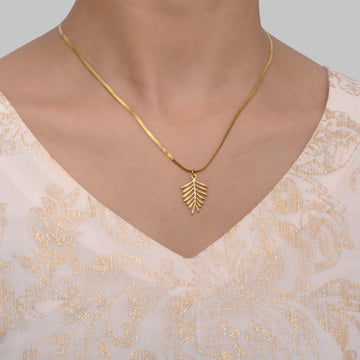 Artklim Gold-Plated Leaf Pendant With Snake Chain Necklace