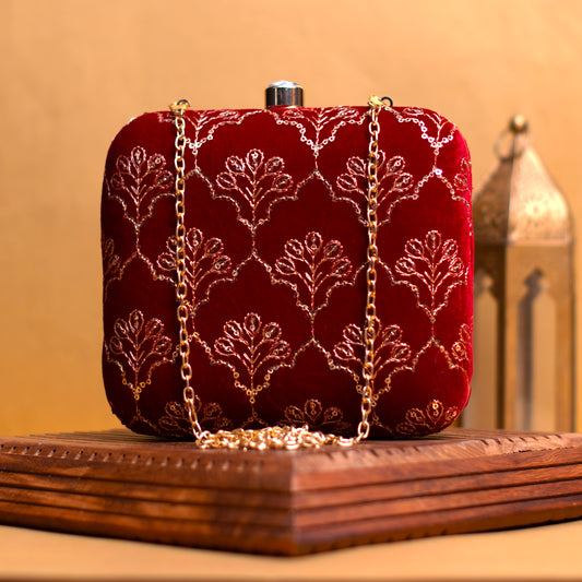 Red Sequins Embroidery Party Clutch