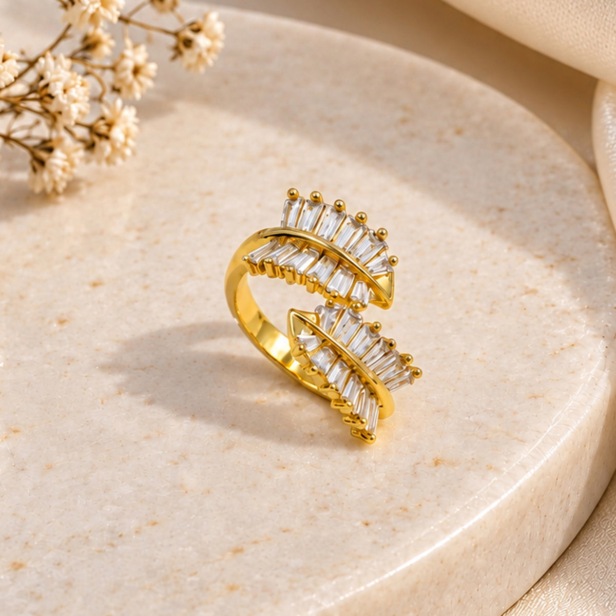 Artklim Elegant Spiral CZ Crystal Gold-Tone Statement Anti-Tarnish Ring