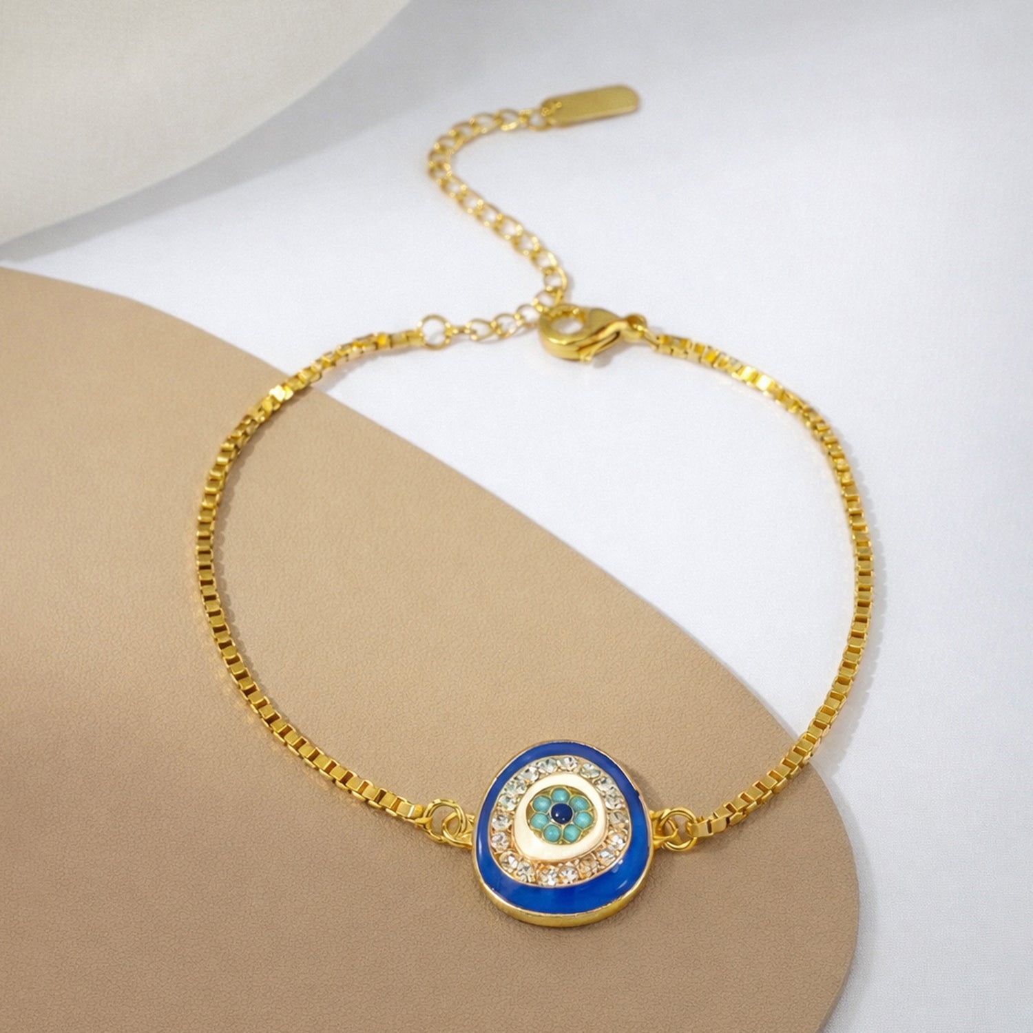 Artklim Gold Plated Elegant Blue Evil Eye Adjustable Anti-Tarnish Bracelet