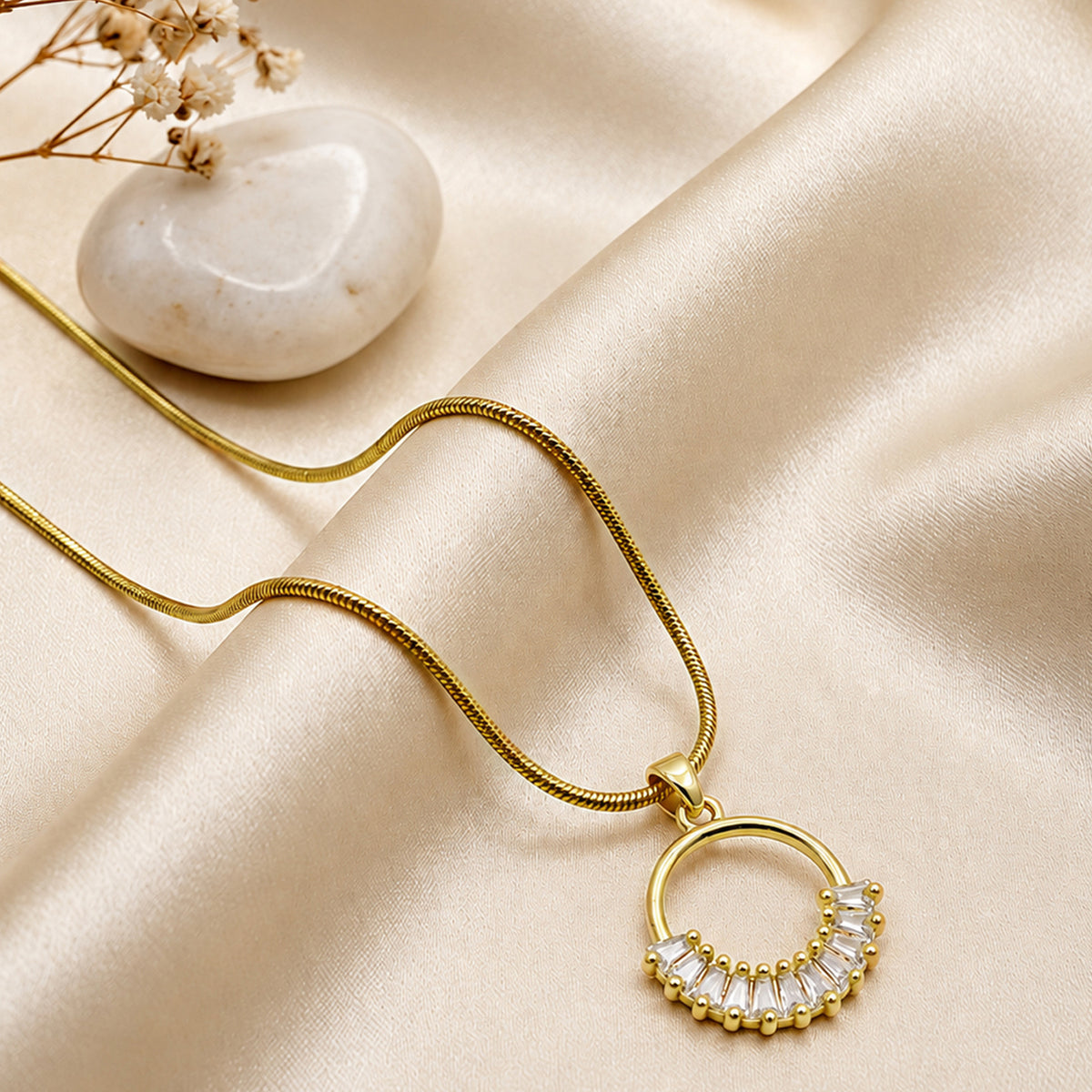 Artklim Luxe Baguette Crystal Halo Gold-Tone Anti-Tarnish Pendant Necklace
