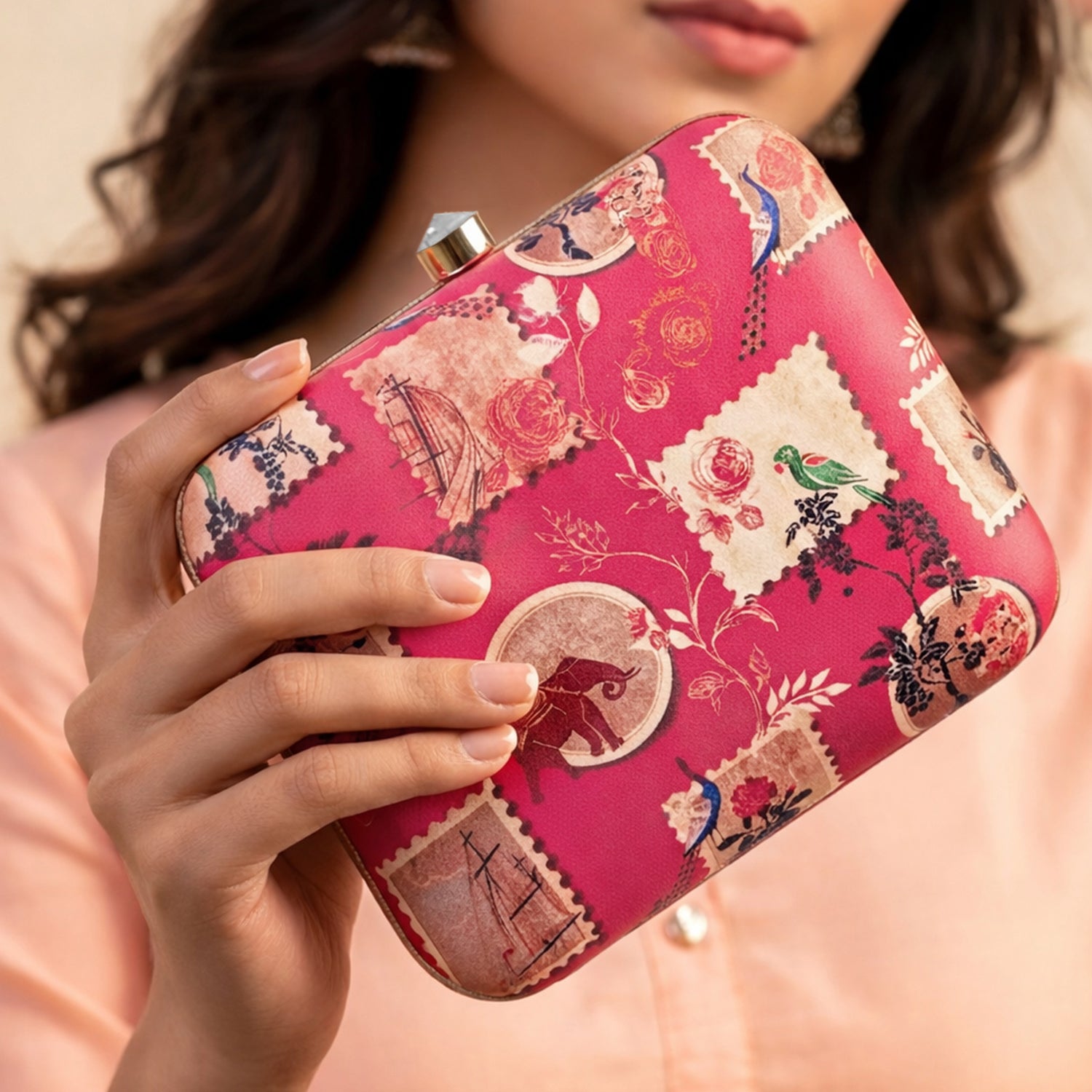 Artklim Red Tropical Print Clutch