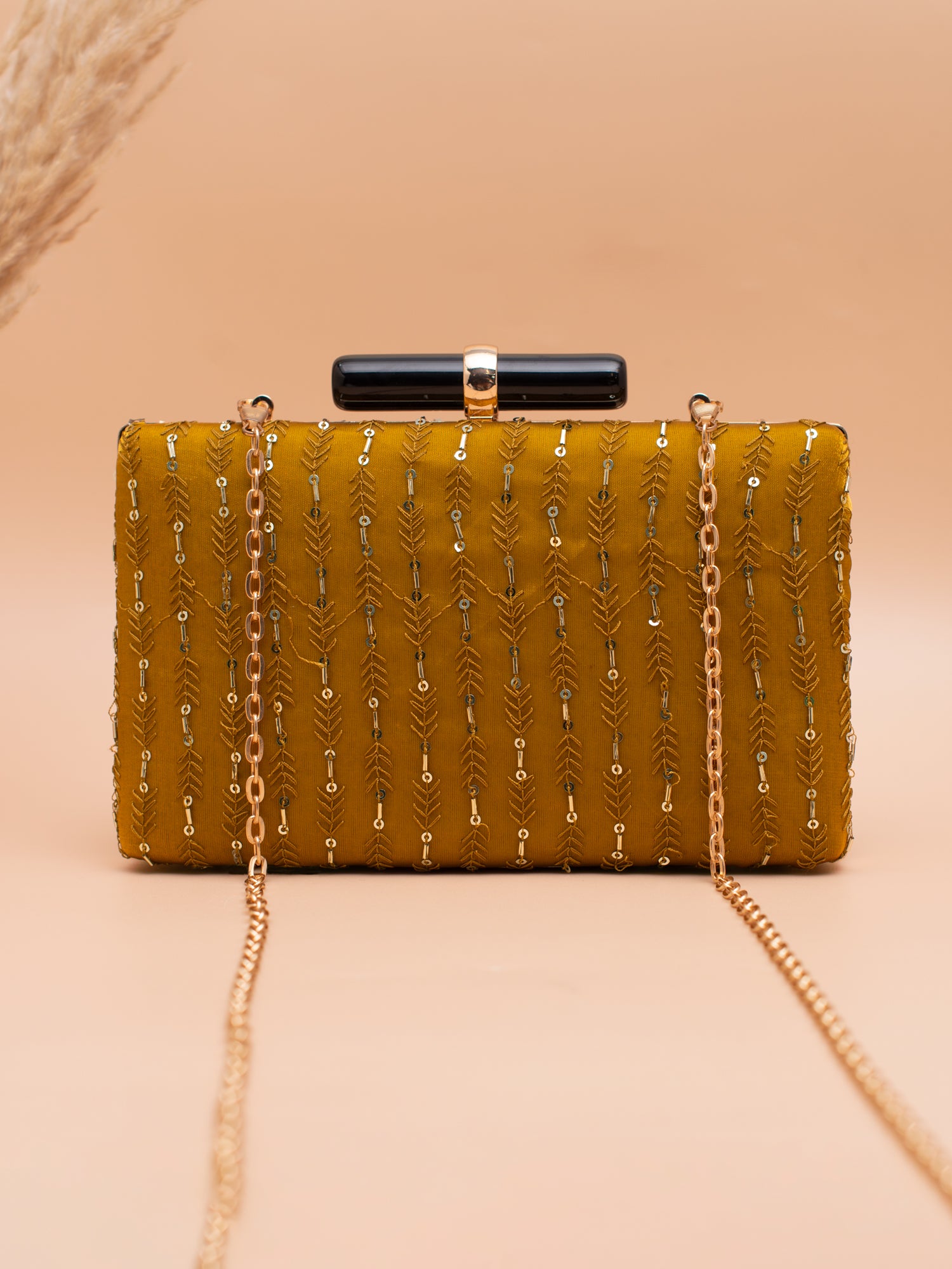 Artklim Mustard Gold Embellished Evening Clutch