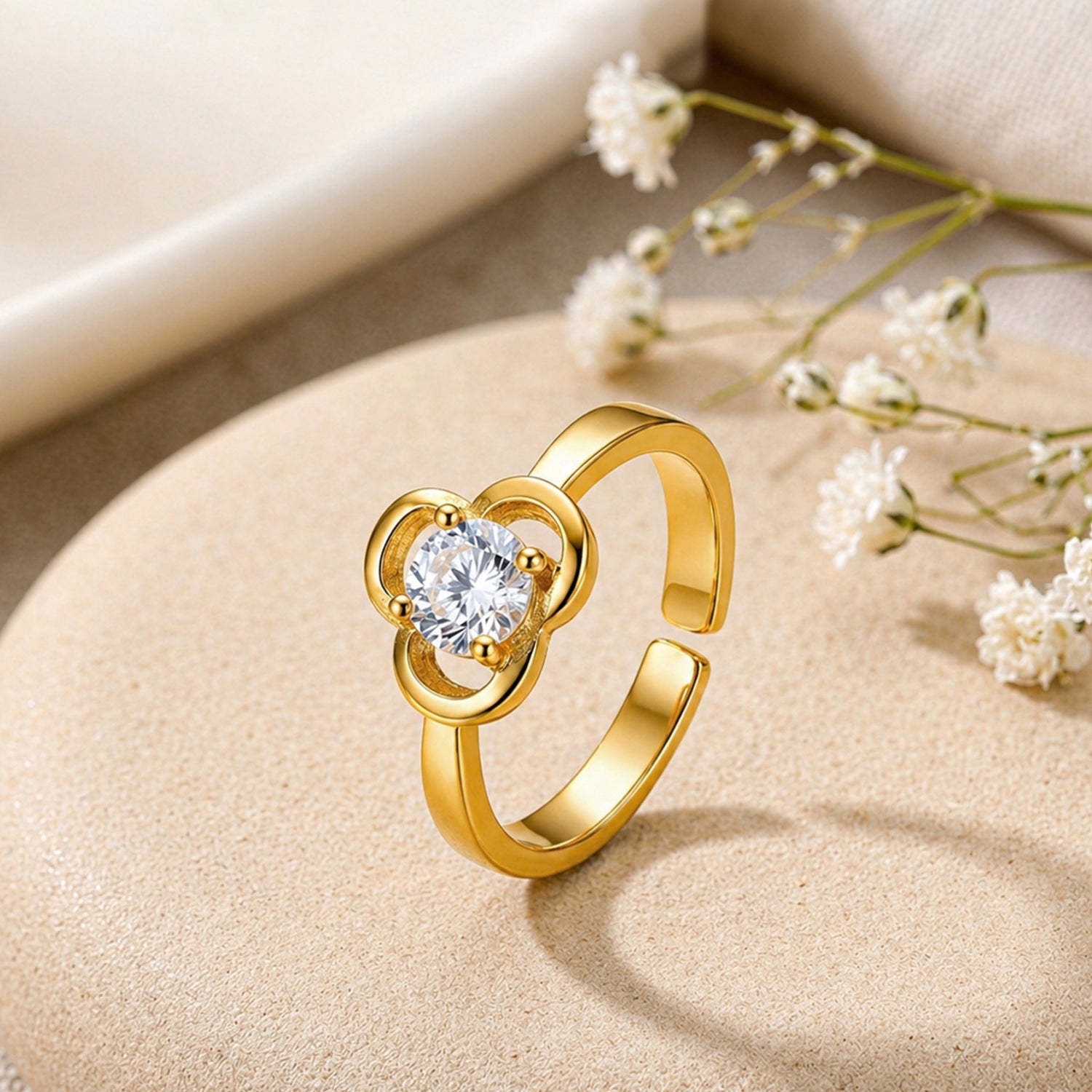 Artklim Gold-Plated Floral Solitaire Adjustable Anti-Tarnish Ring