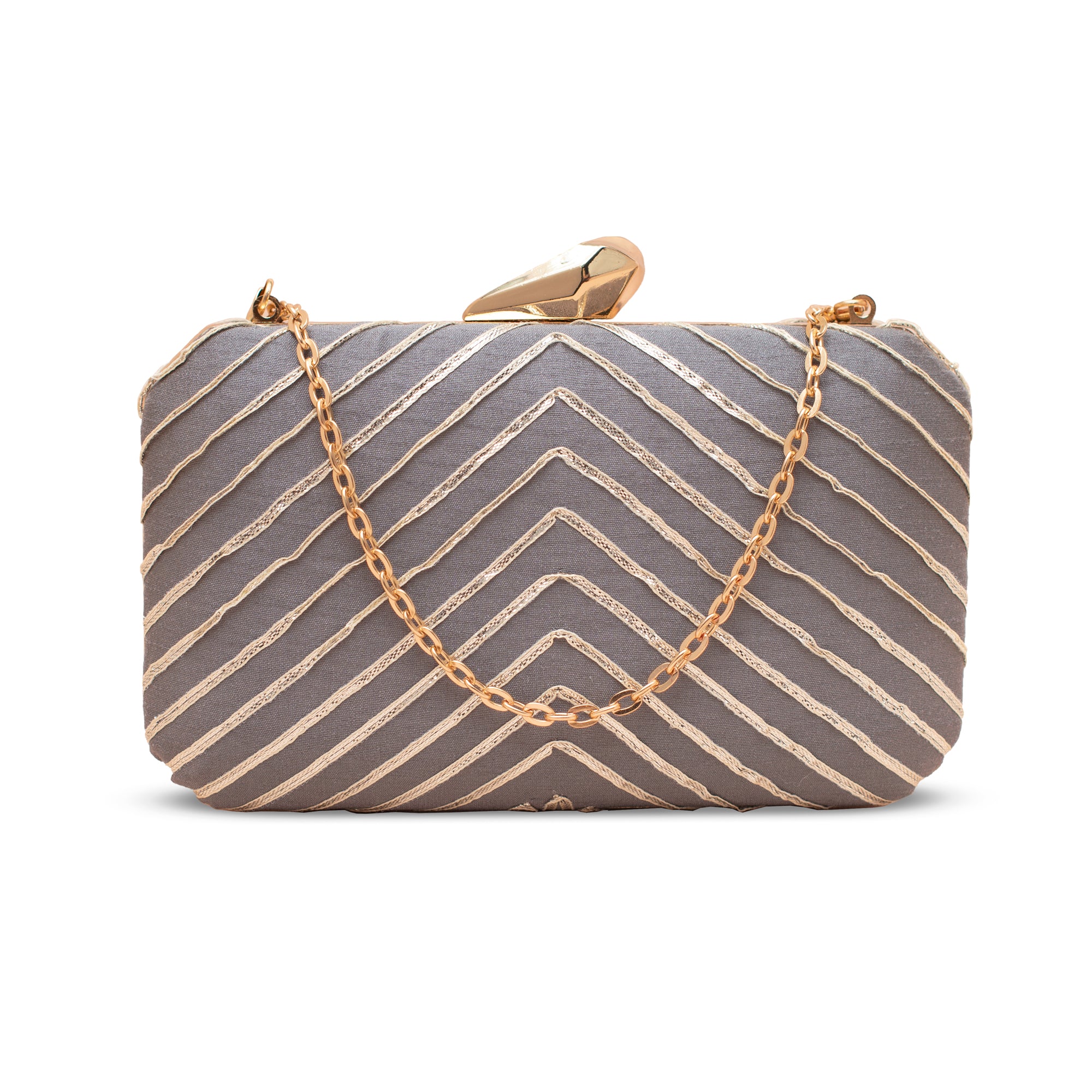 Artklim Gota Patti Grey Chevron Glam Clutch
