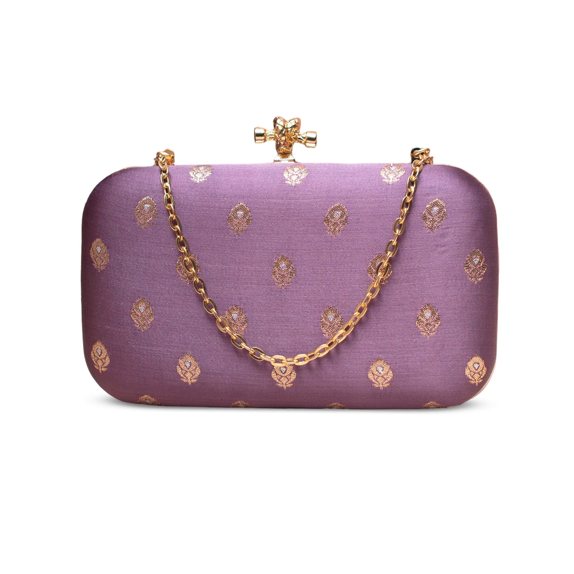 Artklim Lavender Royale Gold-Motif Embroidered Clutch