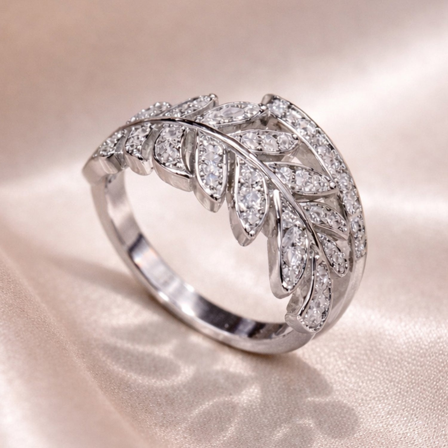Artklim Sliver- Tone Sparkling Leaf Design Anti-Tarnish Ring