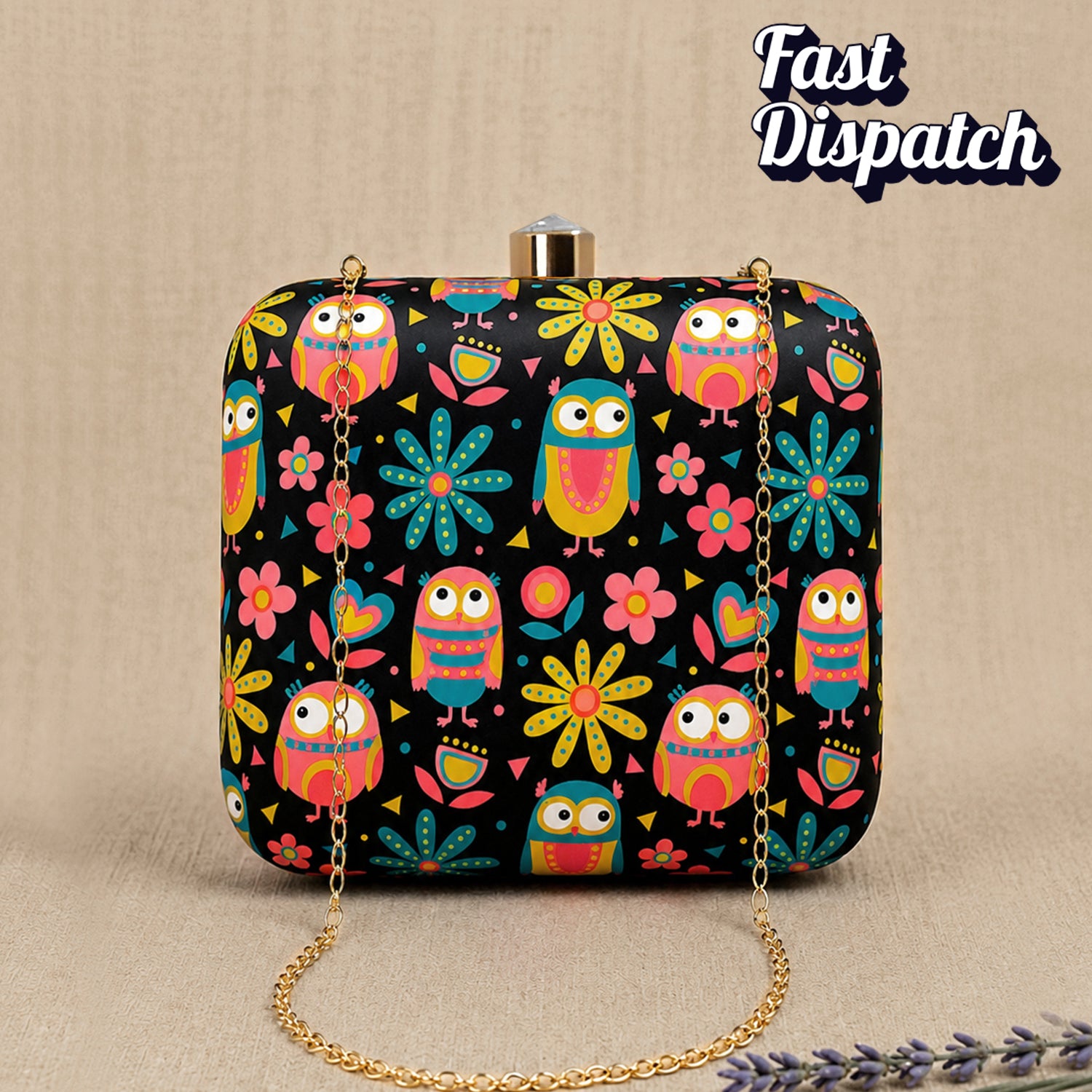 Artklim Artistic Owl and Flower Printed Clutch