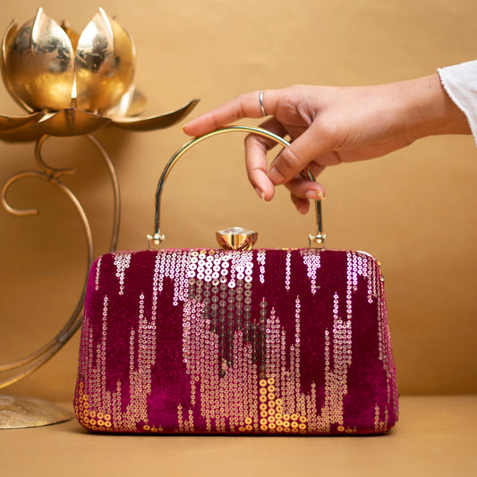 Maroon Sequins Embroidery Party Clutch