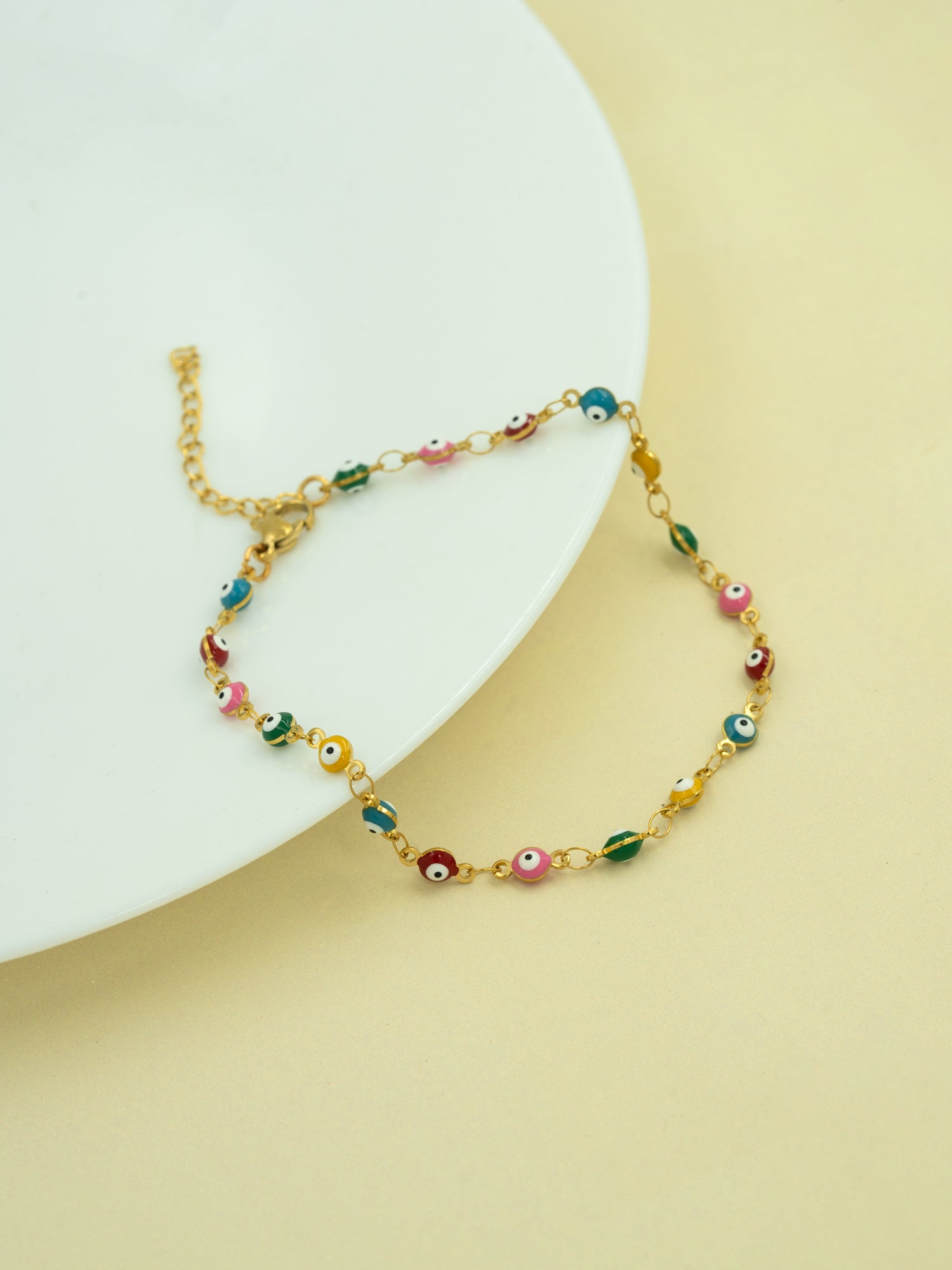 Artklim Gold Plated Multicolor Evil Eye Beads Anti Tarnish Anklet